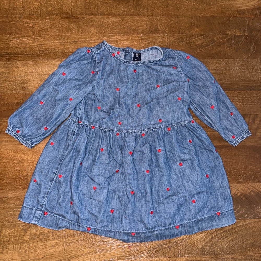 GAP Toddler Denim Dress with Red Heart Embroidery